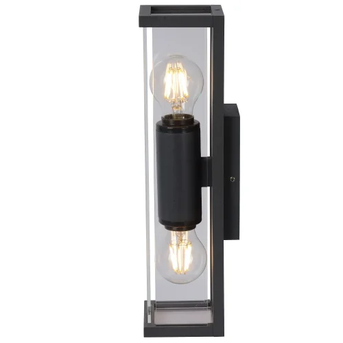 Настенный светильник Claire Mini 27885/02/30 Lucide уличный IP54 чёрный 2 лампы, плафон прозрачный в стиле современный E27 фото 5